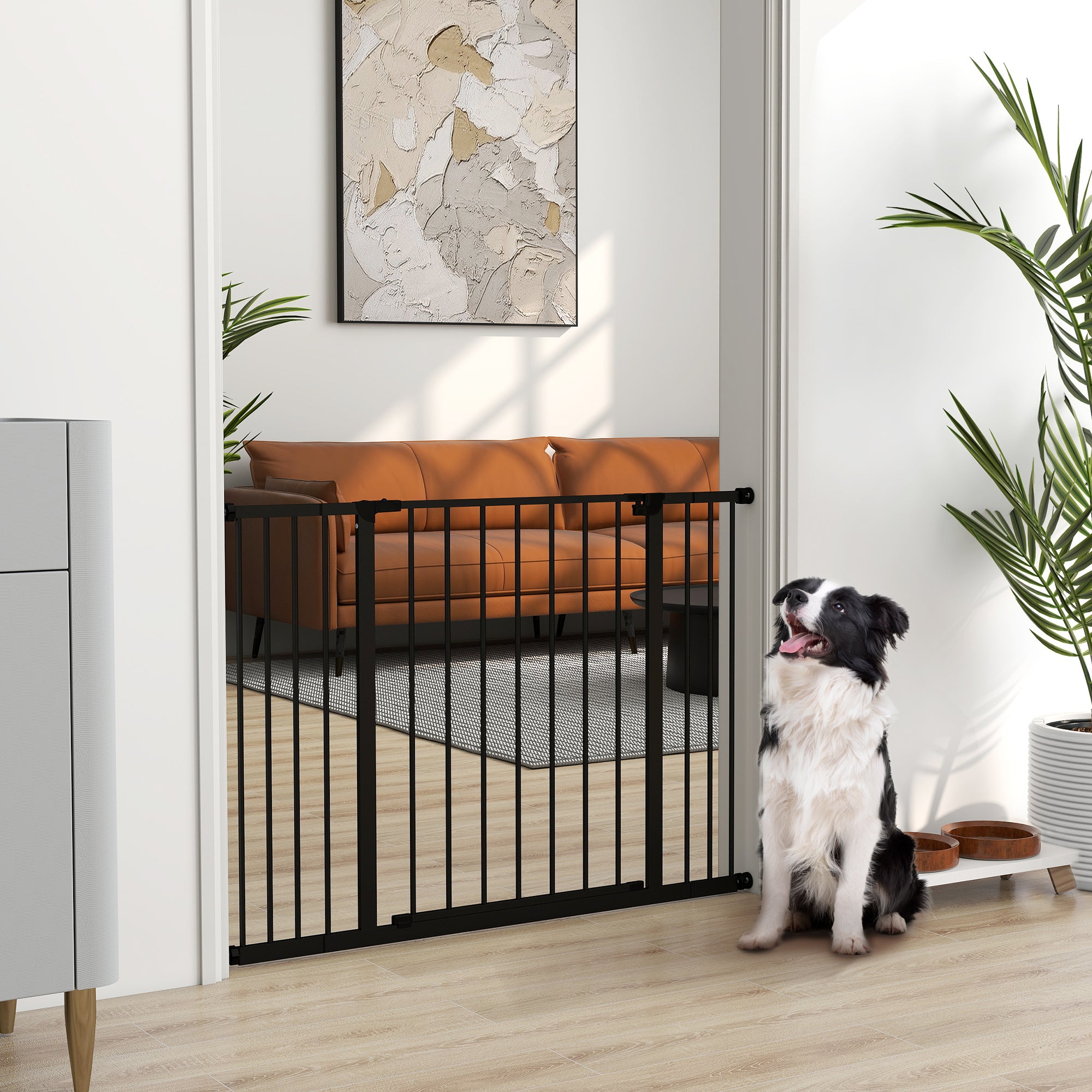 Door Safety Gate Stair Guard with 10/15 cm Extension Door Gate Without Drilling Stair Gate for Widths 76-107 cm One-Hand Opening Steel Black