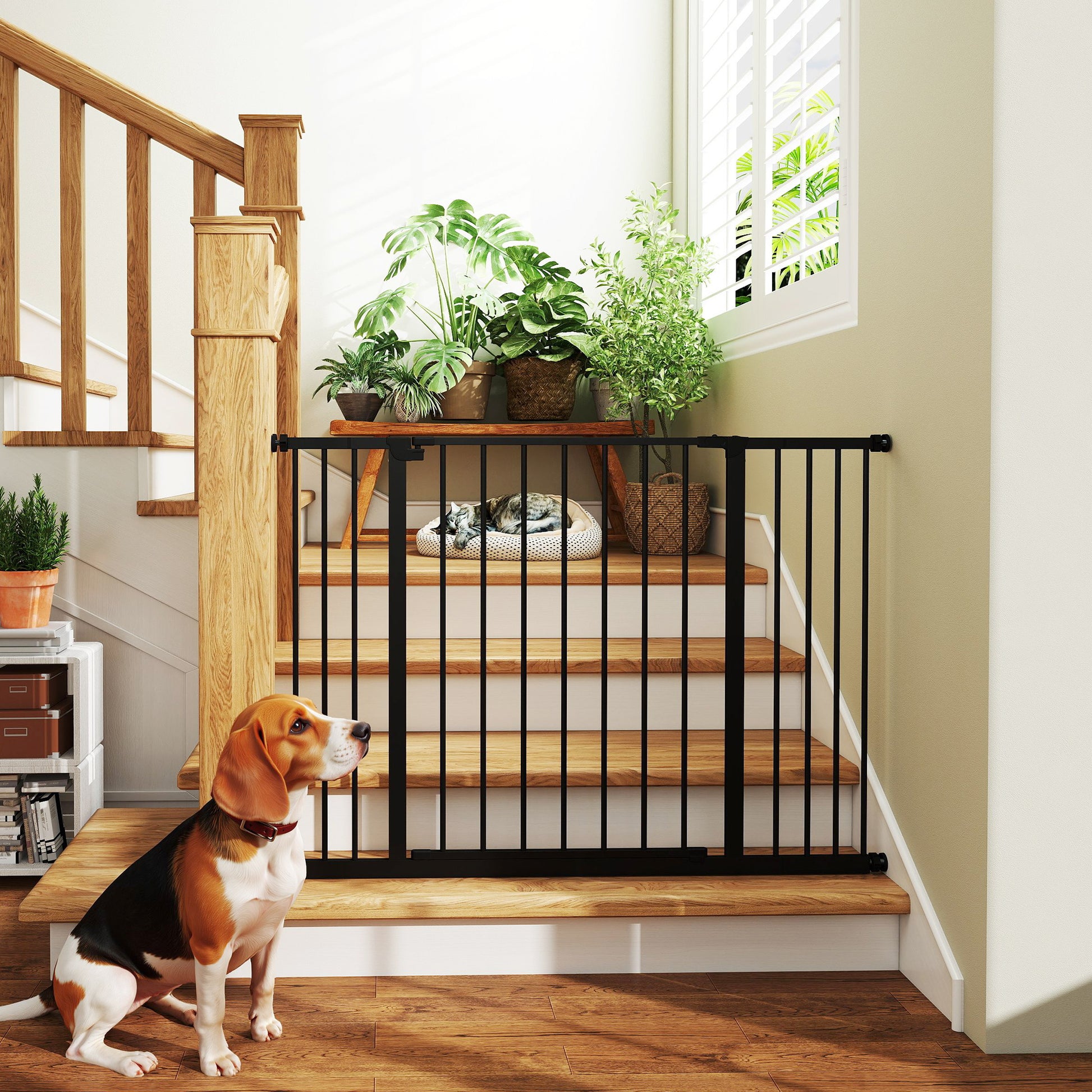 Door Safety Gate Stair Guard with 10/15 cm Extension Door Gate Without Drilling Stair Gate for Widths 76-107 cm One-Hand Opening Steel Black
