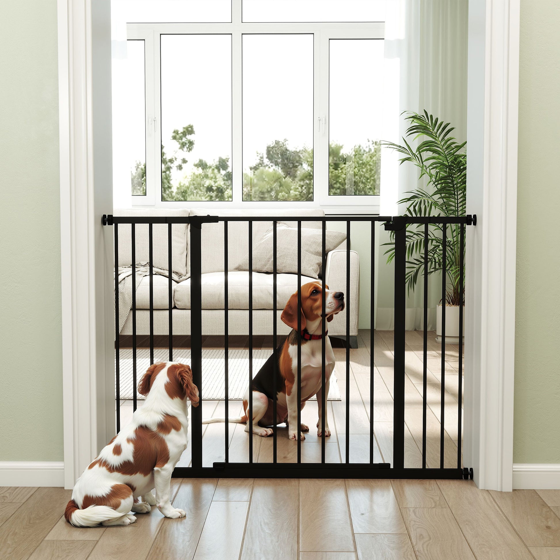 Door Safety Gate Stair Guard with 10/15 cm Extension Door Gate Without Drilling Stair Gate for Widths 76-107 cm One-Hand Opening Steel Black