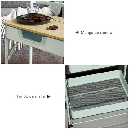 2-Tier Rolling Utility Cart with 1 Drawer and 1 Basket Organizer Cart for Bedroom Living Room Office Light Green