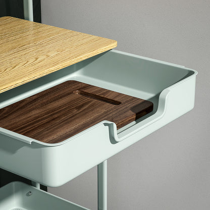 2-Tier Rolling Utility Cart with 1 Drawer and 1 Basket Organizer Cart for Bedroom Living Room Office Light Green