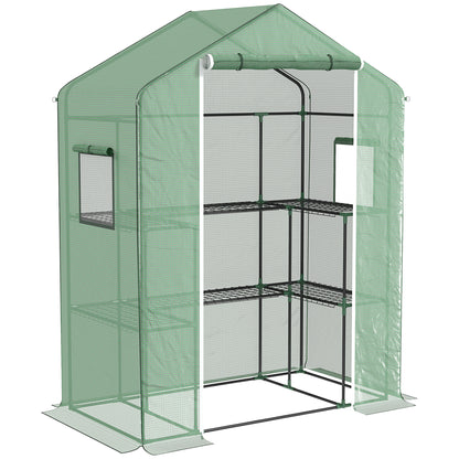 Outdoor Greenhouse Garden Greenhouse with 1 Roll-Up Door 2 Windows and U-Shaped 2-Tier Shelves Greenhouse for Plant Cultivation on Terrace Patio 140x73x190 cm Green