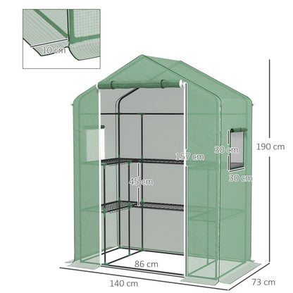 Outdoor Greenhouse Garden Greenhouse with 1 Roll-Up Door 2 Windows and U-Shaped 2-Tier Shelves Greenhouse for Plant Cultivation on Terrace Patio 140x73x190 cm Green