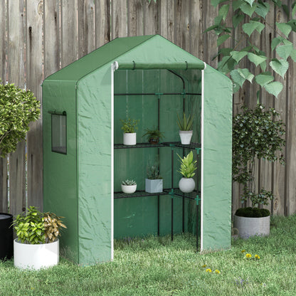 Outdoor Greenhouse Garden Greenhouse with 1 Roll-Up Door 2 Windows and U-Shaped 2-Tier Shelves Greenhouse for Plant Cultivation on Terrace Patio 140x73x190 cm Green