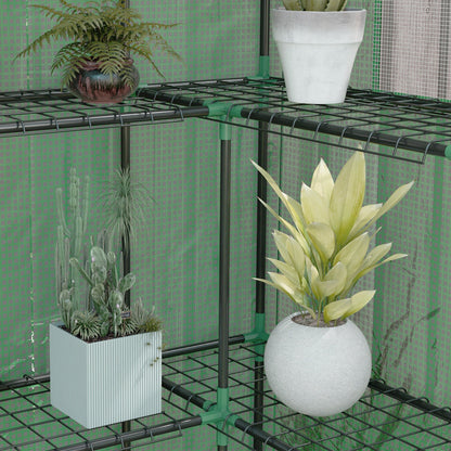 Outdoor Greenhouse Garden Greenhouse with 1 Roll-Up Door 2 Windows and U-Shaped 2-Tier Shelves Greenhouse for Plant Cultivation on Terrace Patio 140x73x190 cm Green