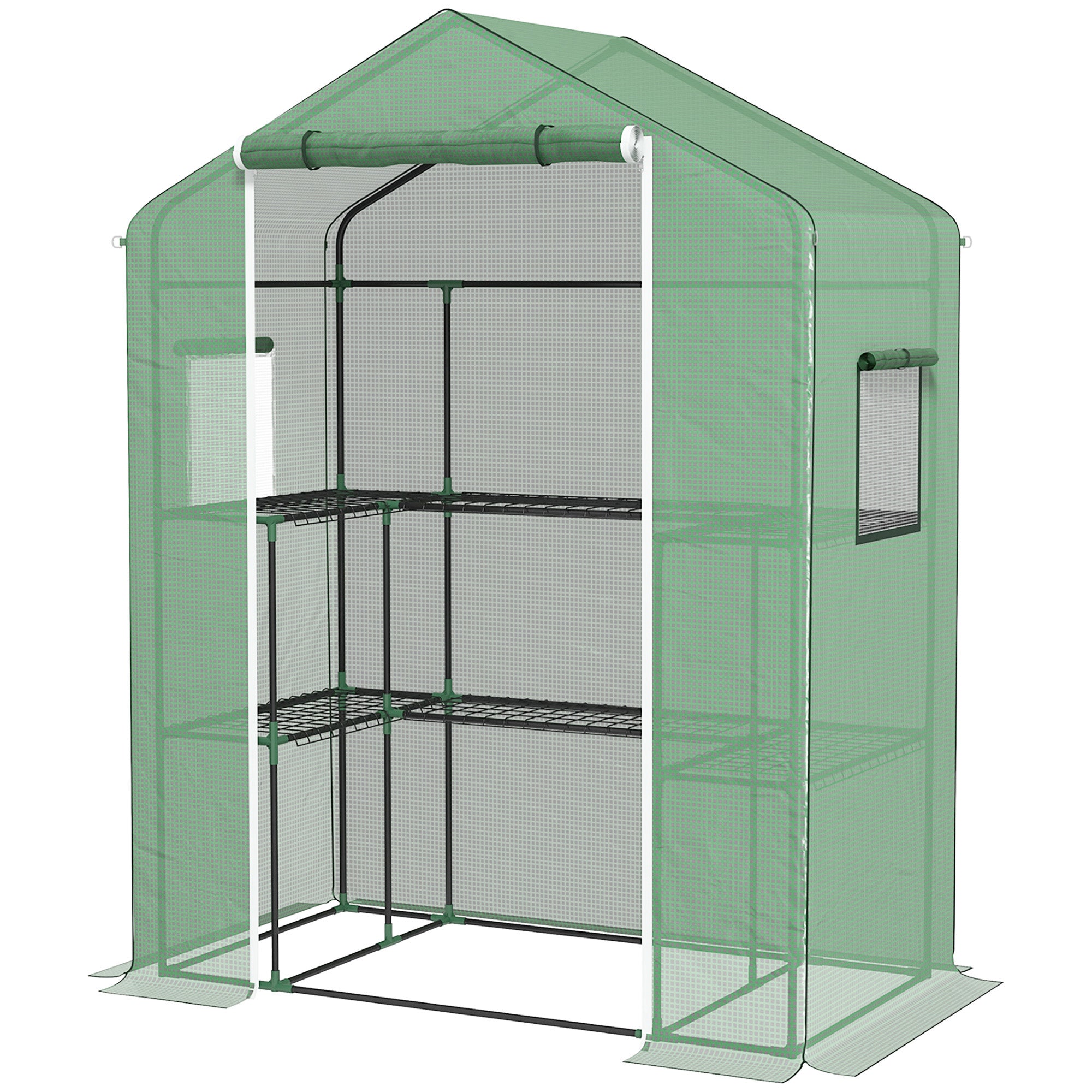 Outdoor Greenhouse Garden Greenhouse with 1 Roll-Up Door 2 Windows and U-Shaped 2-Tier Shelves Greenhouse for Plant Cultivation on Terrace Patio 140x73x190 cm Green
