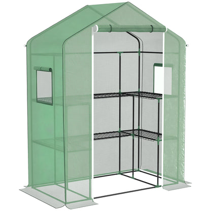Outdoor Greenhouse Garden Greenhouse with 1 Roll-Up Door 2 Windows and U-Shaped 2-Tier Shelves Greenhouse for Plant Cultivation on Terrace Patio 140x73x190 cm Green