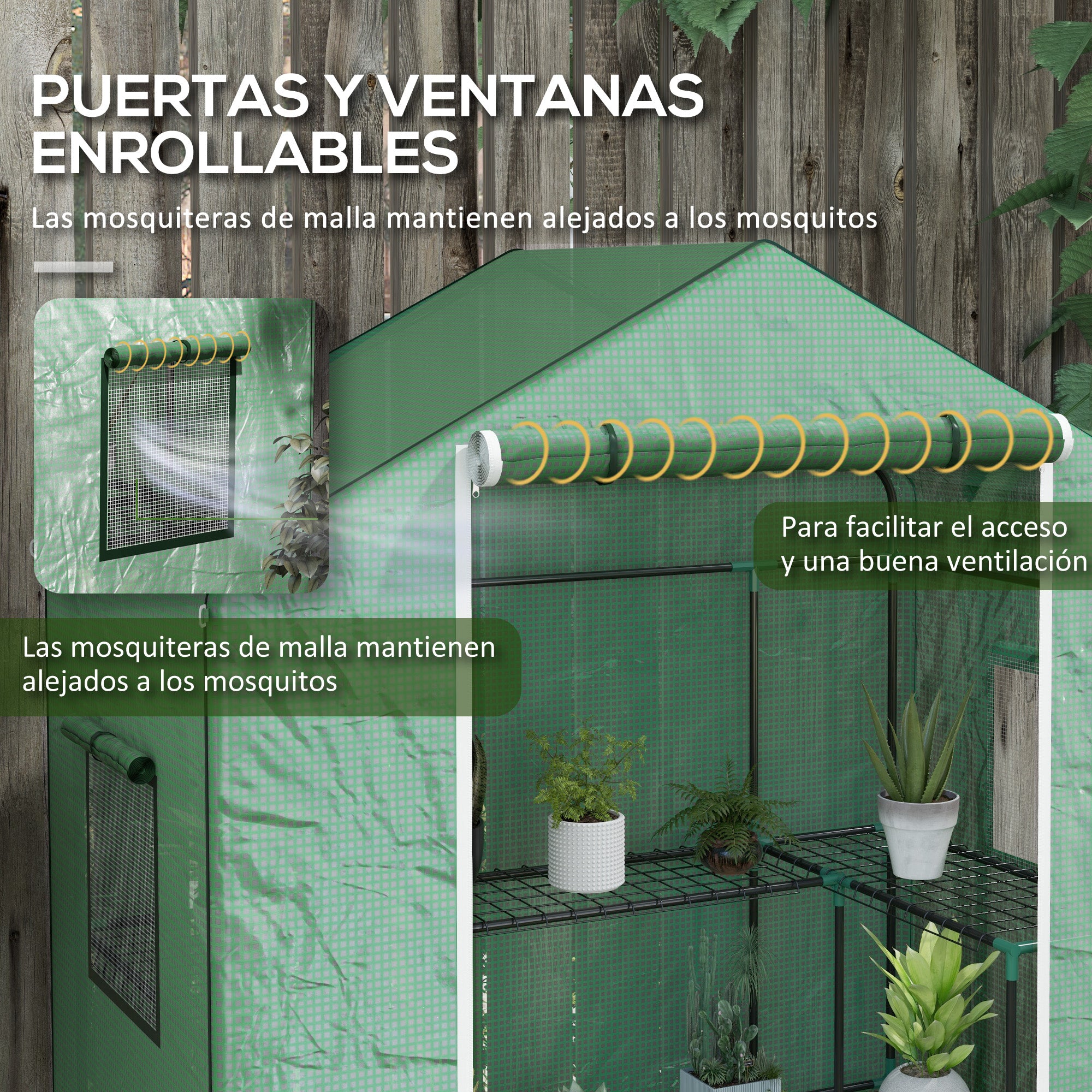 Outdoor Greenhouse Garden Greenhouse with 1 Roll-Up Door 2 Windows and U-Shaped 2-Tier Shelves Greenhouse for Plant Cultivation on Terrace Patio 140x73x190 cm Green