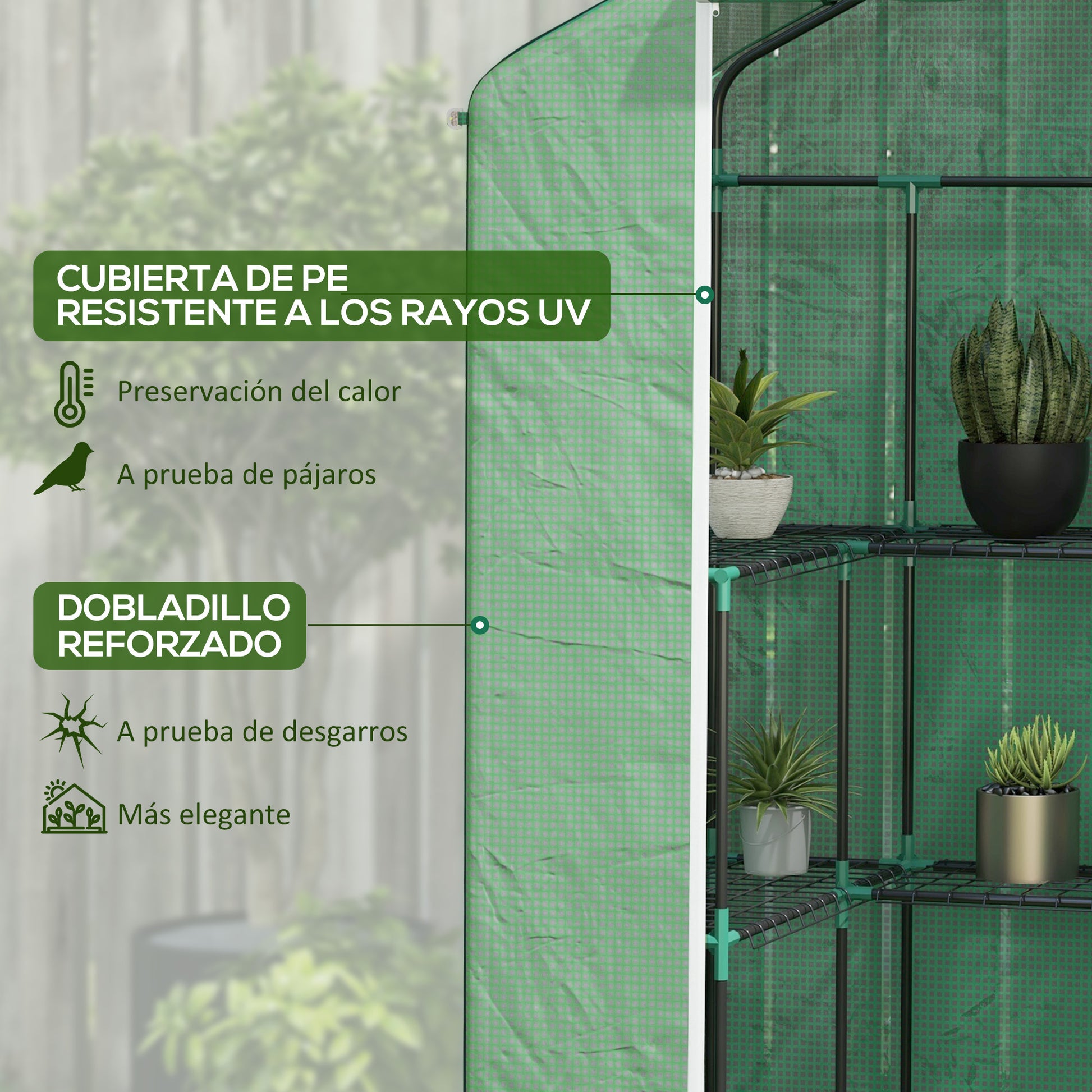 Outdoor Greenhouse Garden Greenhouse with 1 Roll-Up Door 2 Windows and U-Shaped 2-Tier Shelves Greenhouse for Plant Cultivation on Terrace Patio 140x73x190 cm Green