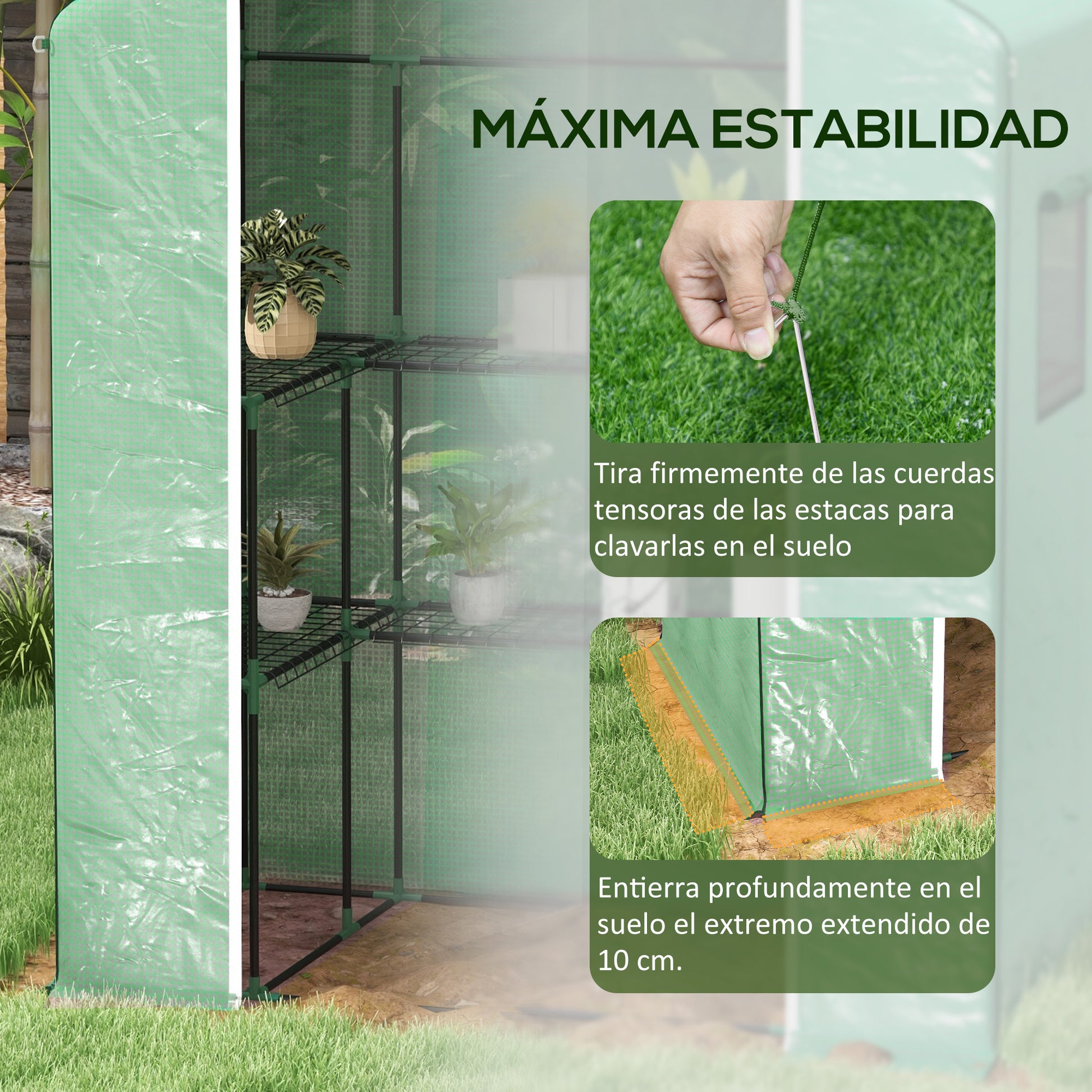 Outdoor Greenhouse Garden Greenhouse with 1 Roll-Up Door 2 Windows and U-Shaped 2-Tier Shelves Greenhouse for Plant Cultivation on Terrace Patio 140x73x190 cm Green