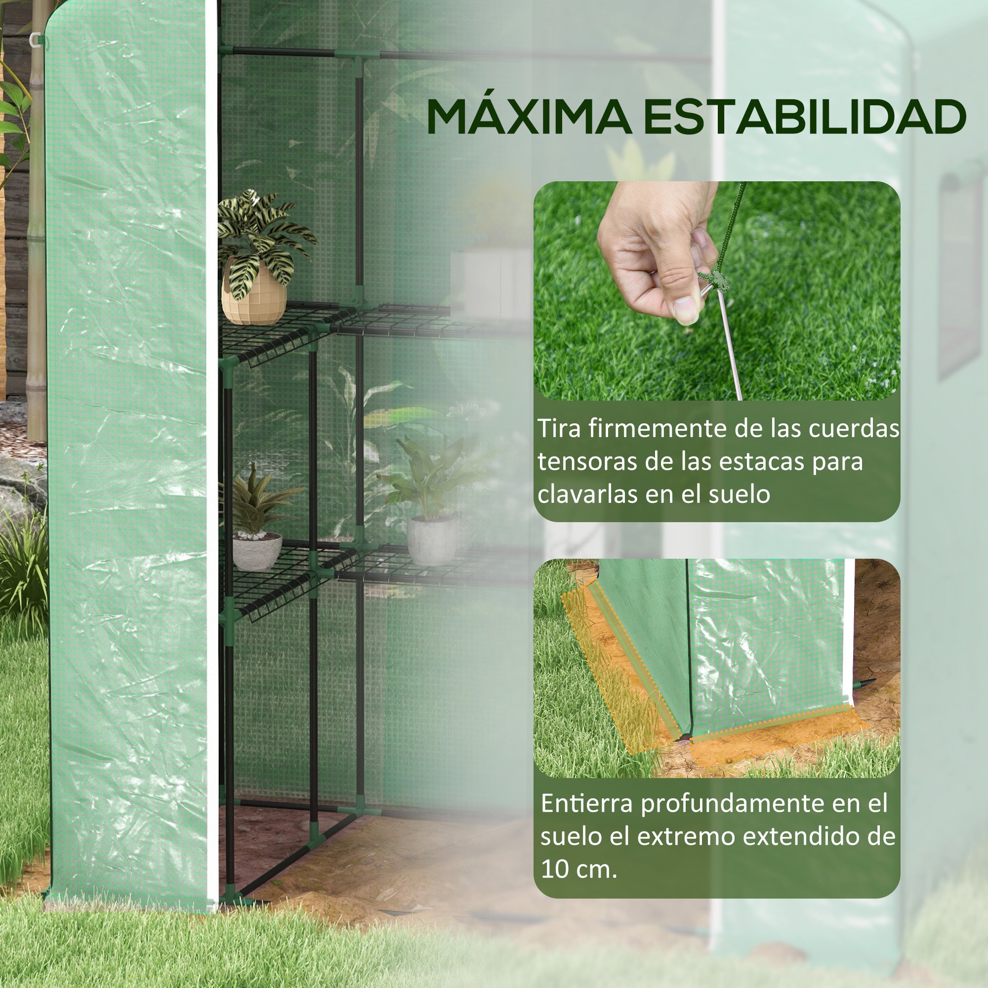 Outdoor Greenhouse Garden Greenhouse with 1 Roll-Up Door 2 Windows and U-Shaped 2-Tier Shelves Greenhouse for Plant Cultivation on Terrace Patio 140x73x190 cm Green