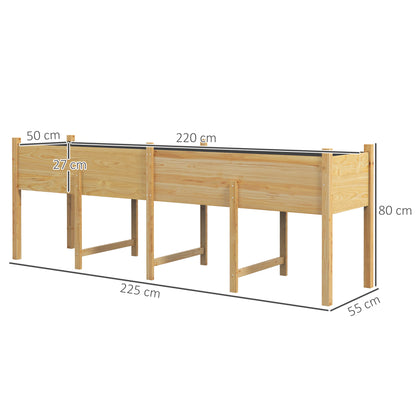 Raised Flower Box on Stand, incl. Irrigation Inserts + Drainage Fleece, Pre-oiled Spruce Wood, Dimensions 225L x 55W x 80H cm