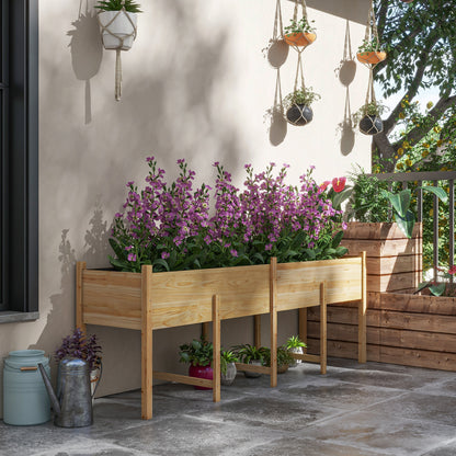 Raised Flower Box on Stand, incl. Irrigation Inserts + Drainage Fleece, Pre-oiled Spruce Wood, Dimensions 225L x 55W x 80H cm