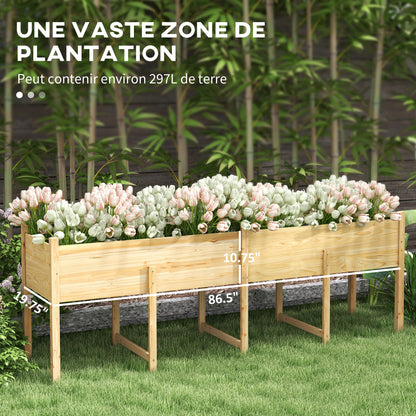 Raised Flower Box on Stand, incl. Irrigation Inserts + Drainage Fleece, Pre-oiled Spruce Wood, Dimensions 225L x 55W x 80H cm