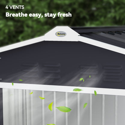 Garden Shed 2.42m² with Reinforcement Base Without Floor 213x130x185 cm Outdoor Garden Shed with Sliding Doors Skylight 4 Windows for Tool Storage Dark Gray