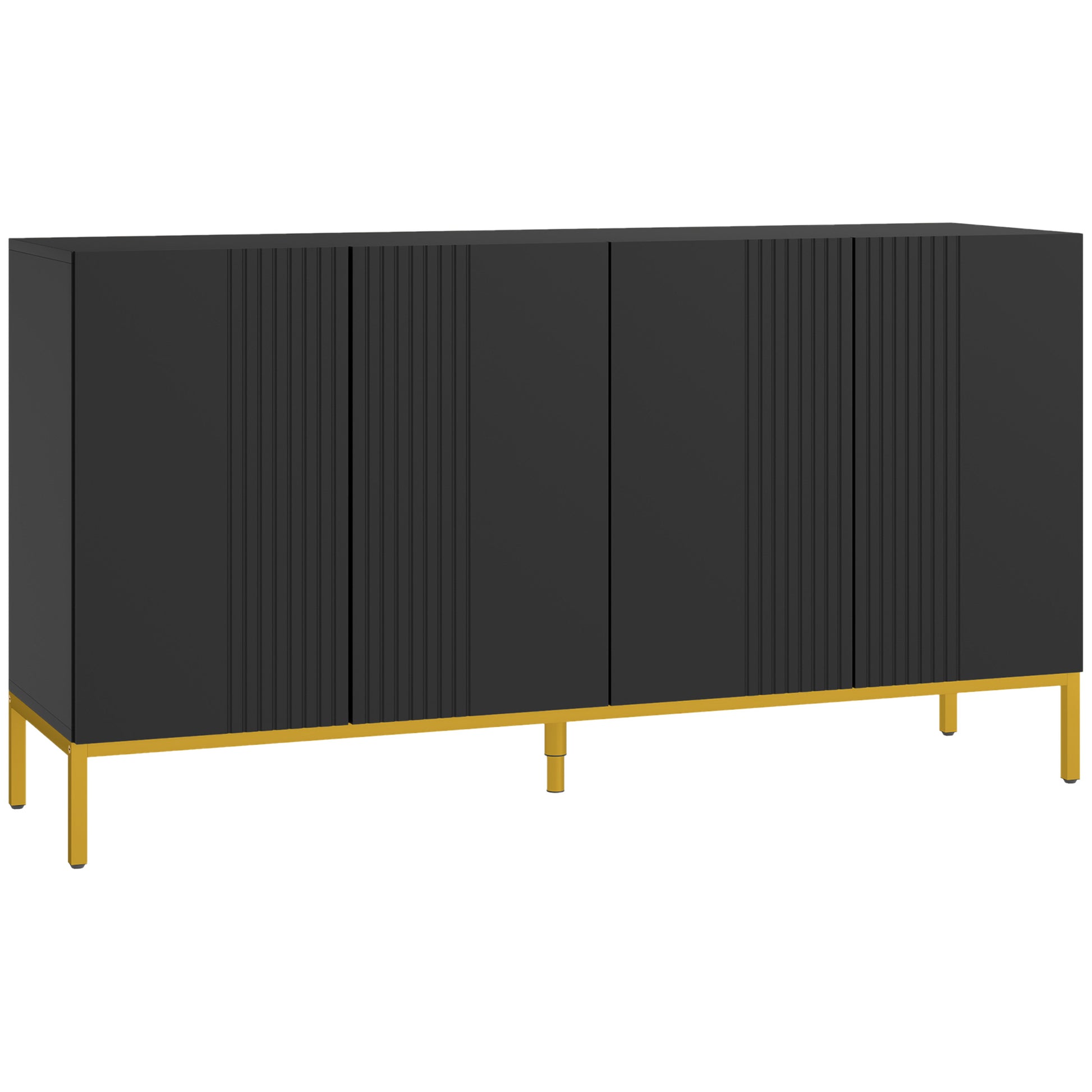 Contemporary Graphic Design Storage Buffet Cabinet with 2 Cupboards Adjustable Shelves Black Wood Golden Metal