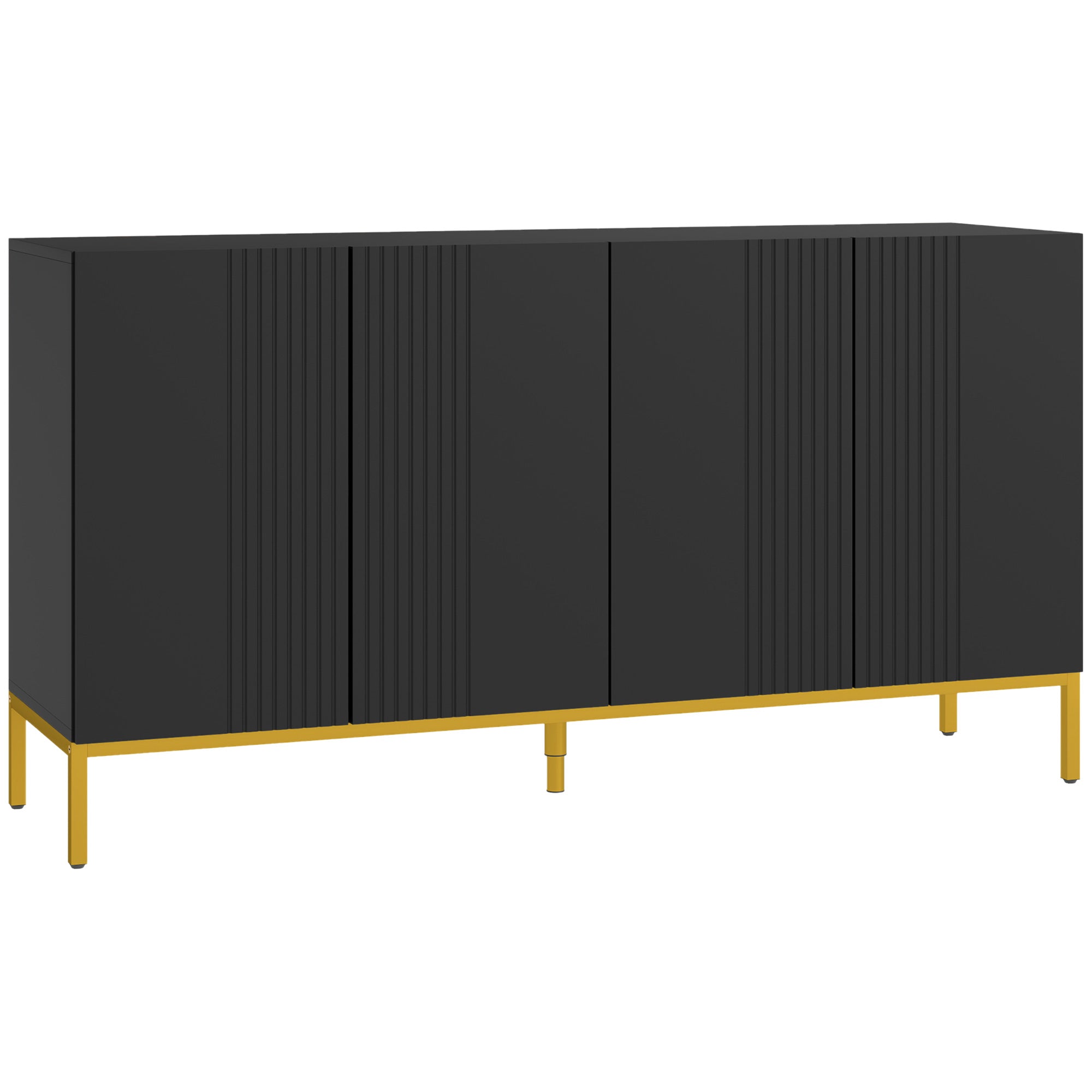 Contemporary Graphic Design Storage Buffet Cabinet with 2 Cupboards Adjustable Shelves Black Wood Golden Metal