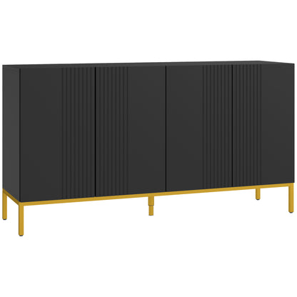 Contemporary Graphic Design Storage Buffet Cabinet with 2 Cupboards Adjustable Shelves Black Wood Golden Metal