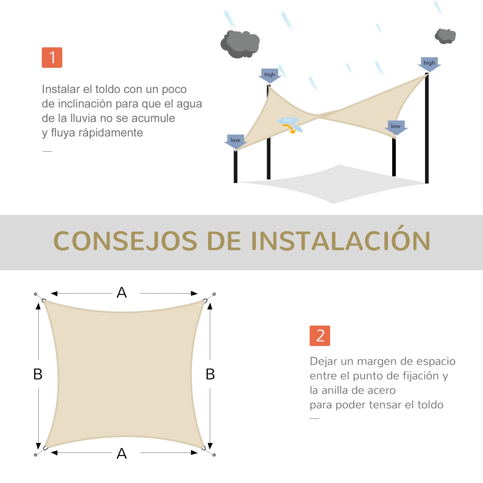 Rectangular Sun Shade Sail 13x20 ft Patio Awning with Anti-UV Stainless Steel Ring and Nylon Ropes for Garden Patio Cream