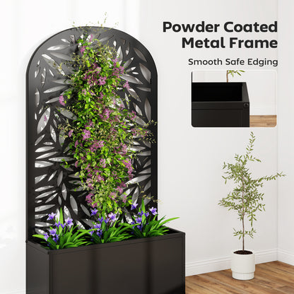 Elevated Planter with Leaf-Pattern Trellis — Metal Flower Box 24" x 9" x 44.5" for Garden, Balcony & Patio