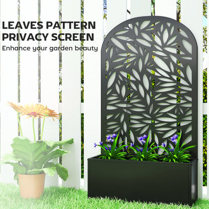 Elevated Planter with Leaf-Pattern Trellis — Metal Flower Box 24" x 9" x 44.5" for Garden, Balcony & Patio