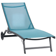 Sun Lounger with Wheels, Aluminum Garden Lounger with 5-Position Adjustable Backrest, Weatherproof Camping Lounger, Garden Chair for up to 150 kg, for Garden Vacation Beach Pool, Blue