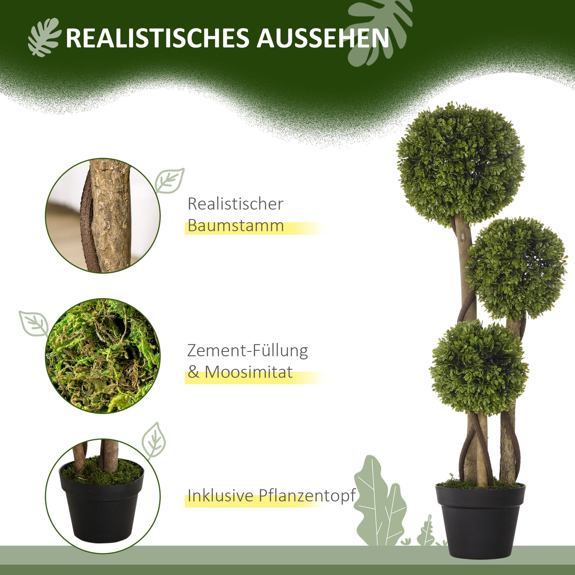 Large Artificial Boxwood 90 cm, UV-Protected Artificial Tree, Artificial Plant, Plastic Artificial Plants in Pot, Fake Plant like real for Living Room Bedroom Office Modern Decoration Gift
