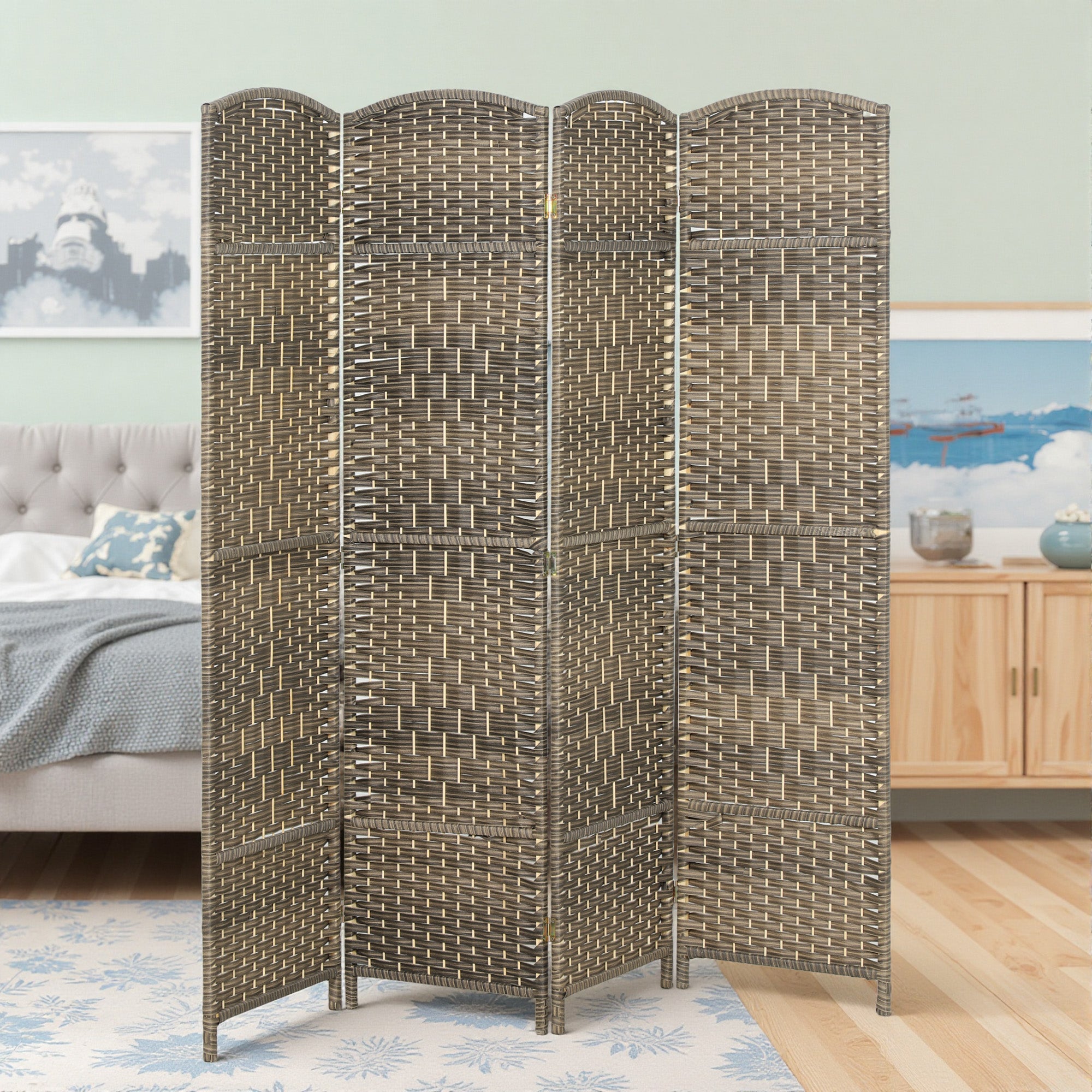 4-Panel Folding Room Divider, 71 x 71 in (180 x 180 cm) – Dark Oak