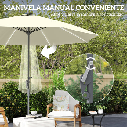 Outdoor Terrace Umbrella with LED Lights Ø300x256 cm Garden Parasol with Crank UV50+ Protection and Aluminum Post Umbrella for Patio Pool Beach Cream