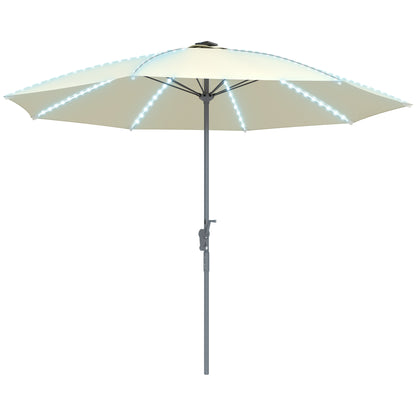 Outdoor Terrace Umbrella with LED Lights Ø300x256 cm Garden Parasol with Crank UV50+ Protection and Aluminum Post Umbrella for Patio Pool Beach Cream