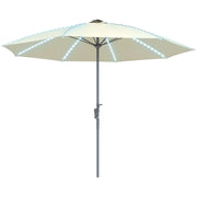 Outdoor Terrace Umbrella with LED Lights Ø300x256 cm Garden Parasol with Crank UV50+ Protection and Aluminum Post Umbrella for Patio Pool Beach Cream
