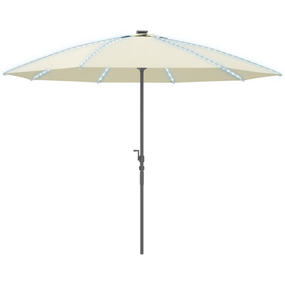 Outdoor Terrace Umbrella with LED Lights Ø300x256 cm Garden Parasol with Crank UV50+ Protection and Aluminum Post Umbrella for Patio Pool Beach Cream