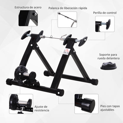 Folding Bike Roller with Magnetic Resistance for 26-28 Inch Wheels Indoor Cycling Trainer Stand 54.5x47.2x39.1 cm Black