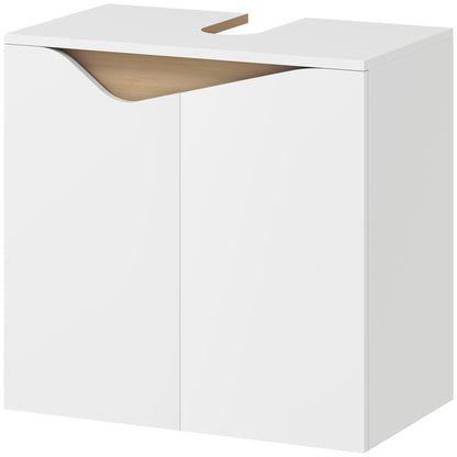 Under-Sink Vanity Cabinet with Soft-Close Doors, White/Natural Wood — 60 x 35 x 57.9 cm (23.6 x 13.8 x 22.8 in)