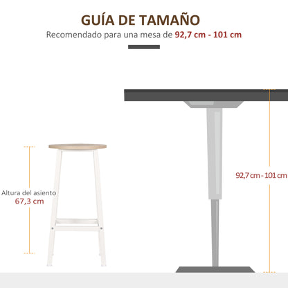 Set of 2 Kitchen Counter Height Bar Stools 65cm Barstools with Steel Legs and Footrest for Living Room Dining Room Bar Load 165 lbs Natural Wood and White