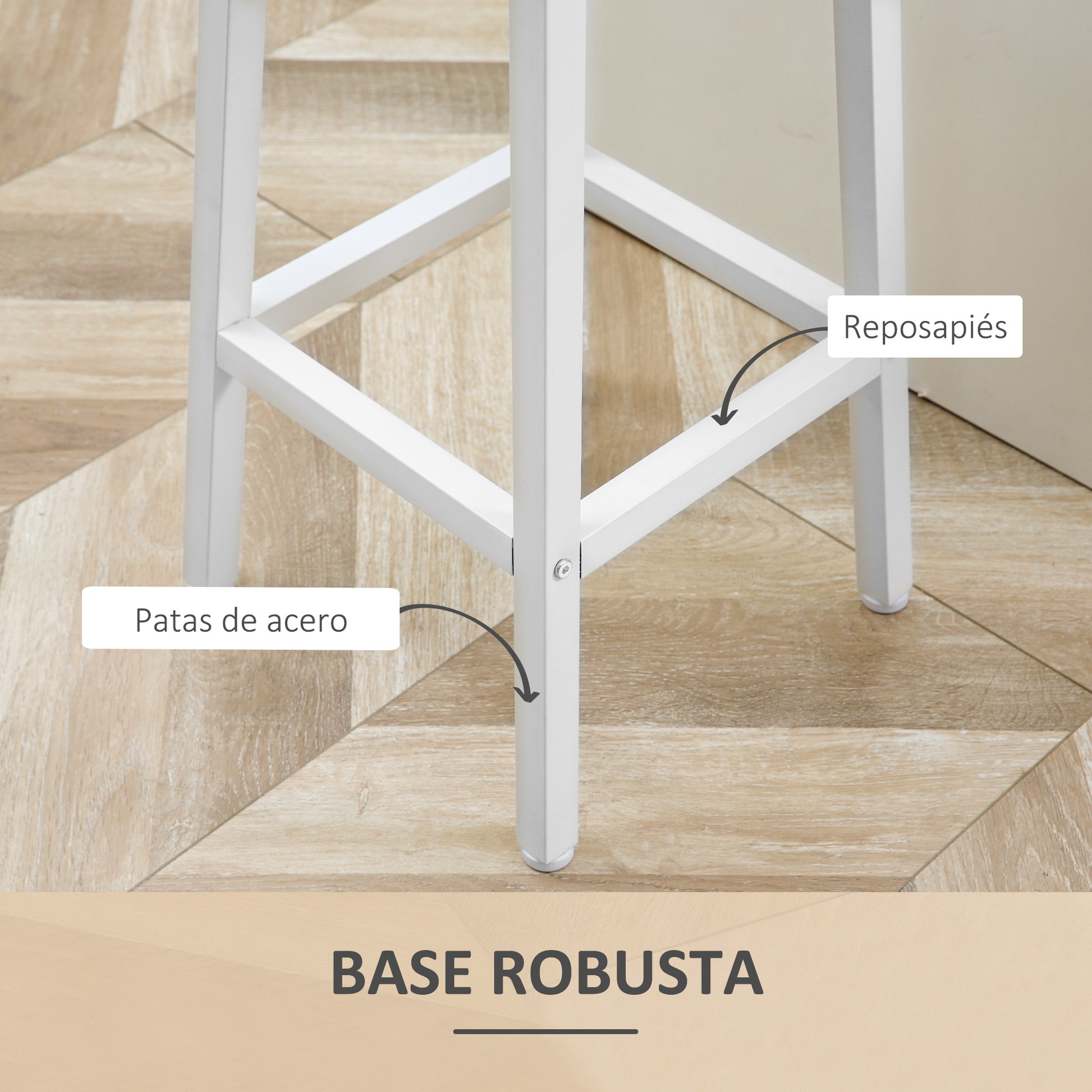 Set of 2 Kitchen Counter Height Bar Stools 65cm Barstools with Steel Legs and Footrest for Living Room Dining Room Bar Load 165 lbs Natural Wood and White