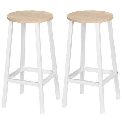 Set of 2 Kitchen Counter Height Bar Stools 65cm Barstools with Steel Legs and Footrest for Living Room Dining Room Bar Load 165 lbs Natural Wood and White