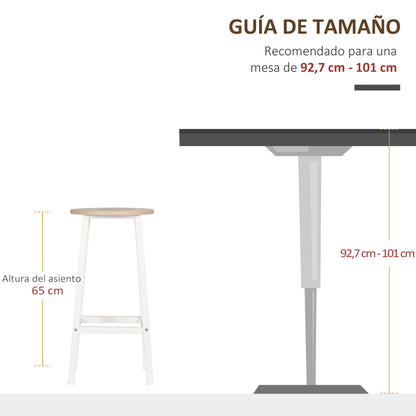 Set of 2 Kitchen Counter Height Bar Stools 65cm Barstools with Steel Legs and Footrest for Living Room Dining Room Bar Load 165 lbs Natural Wood and White