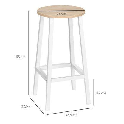 Set of 2 Kitchen Counter Height Bar Stools 65cm Barstools with Steel Legs and Footrest for Living Room Dining Room Bar Load 165 lbs Natural Wood and White