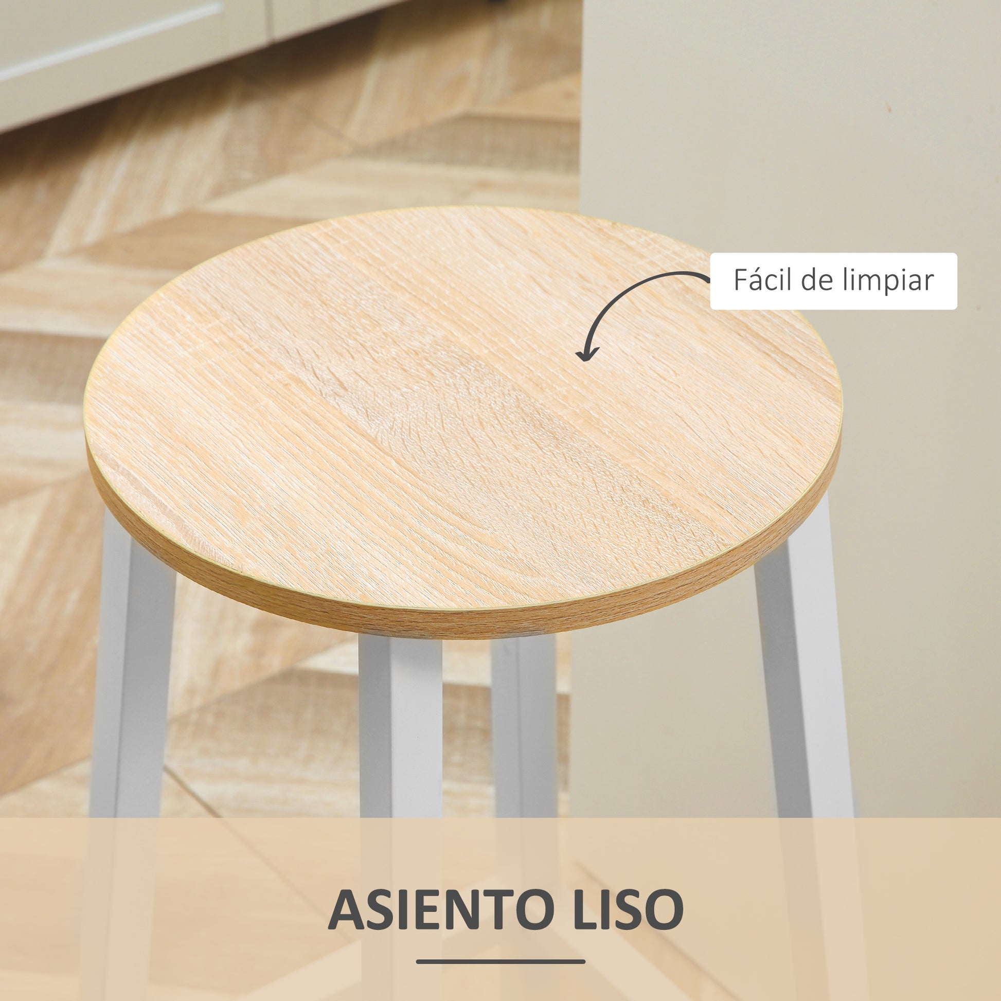 Set of 2 Kitchen Counter Height Bar Stools 65cm Barstools with Steel Legs and Footrest for Living Room Dining Room Bar Load 165 lbs Natural Wood and White