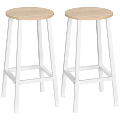 Set of 2 Kitchen Counter Height Bar Stools 65cm Barstools with Steel Legs and Footrest for Living Room Dining Room Bar Load 165 lbs Natural Wood and White