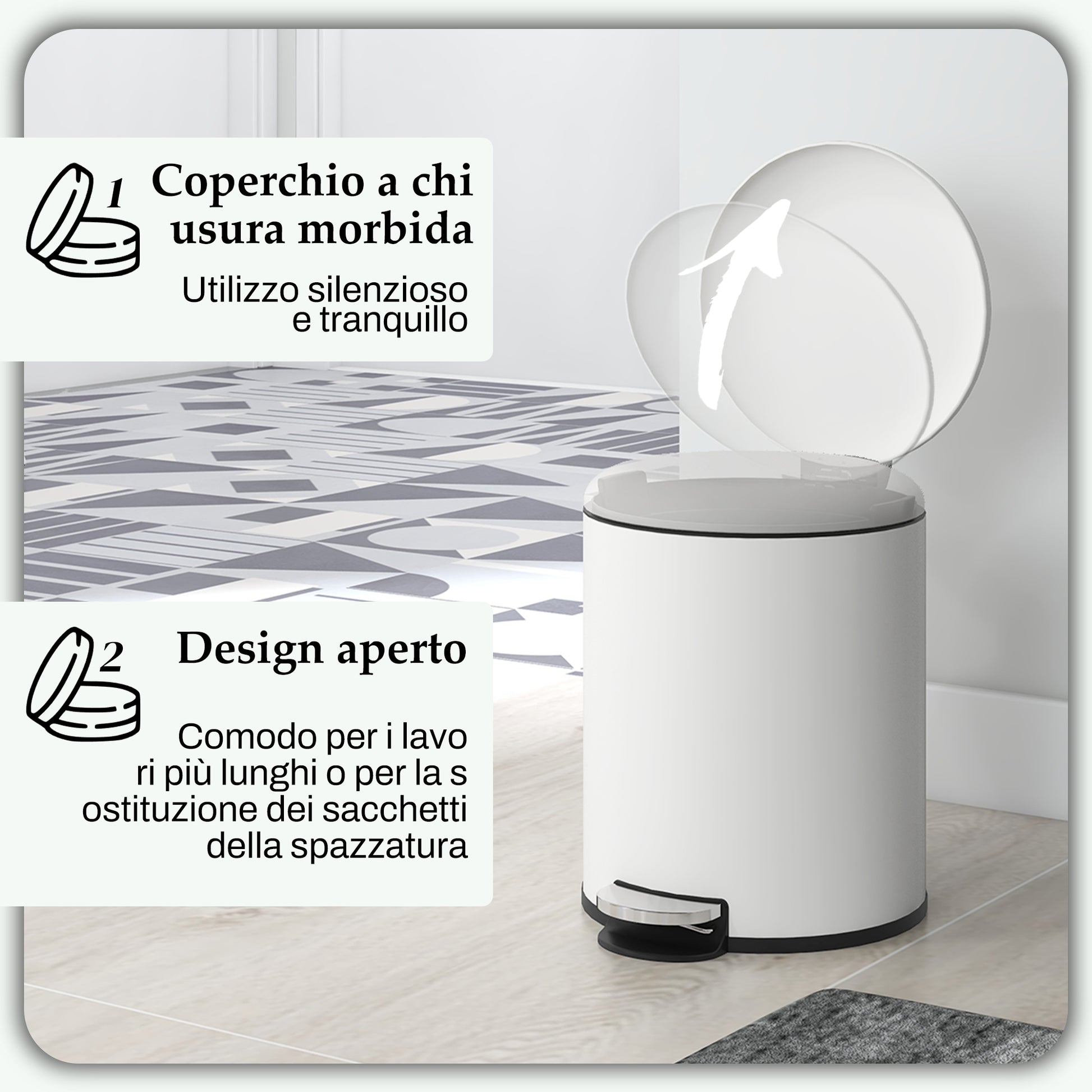 5L Pedal Trash Can with Soft Closing Lid, Metal and PP Waste Basket, 26.5x21x28 cm, Cream White