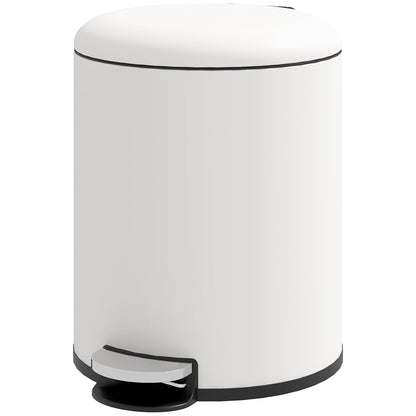 5L Pedal Trash Can with Soft Closing Lid, Metal and PP Waste Basket, 26.5x21x28 cm, Cream White