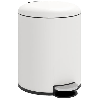 5L Pedal Trash Can with Soft Closing Lid, Metal and PP Waste Basket, 26.5x21x28 cm, Cream White