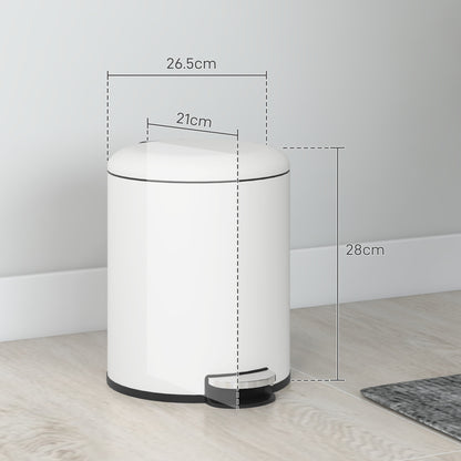 5L Pedal Trash Can with Soft Closing Lid, Metal and PP Waste Basket, 26.5x21x28 cm, Cream White