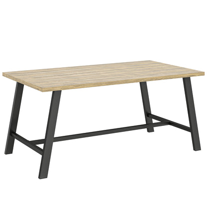 Outdoor Coffee Table, Rectangular Metal Side Table with Wood-Look Top, for Indoor/Outdoor, Garden, Balcony, 100 x 55 cm, Brown