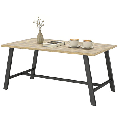Outdoor Coffee Table, Rectangular Metal Side Table with Wood-Look Top, for Indoor/Outdoor, Garden, Balcony, 100 x 55 cm, Brown
