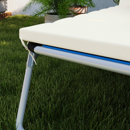 Pack 2 Cushions for Folding Sun Loungers Garden Sunbed Mattresses 203x66x3 cm with Headrest and Fastening Straps Cream