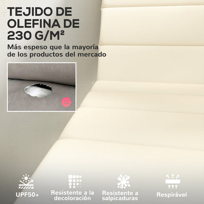 Pack 2 Cushions for Folding Sun Loungers Garden Sunbed Mattresses 203x66x3 cm with Headrest and Fastening Straps Cream