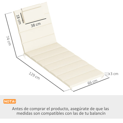 Pack 2 Cushions for Folding Sun Loungers Garden Sunbed Mattresses 203x66x3 cm with Headrest and Fastening Straps Cream